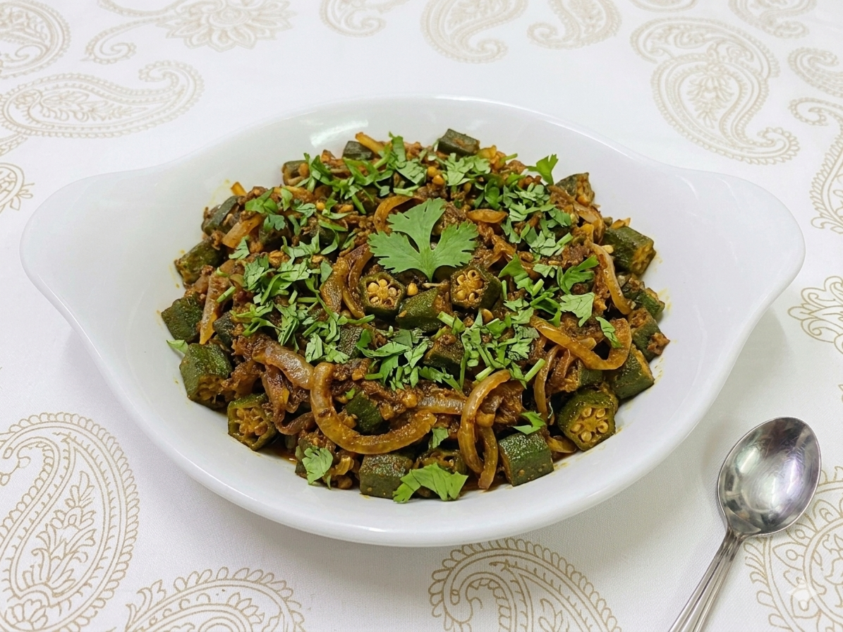 Bhindi Masala okra india salteada con cebolla y tomate en Desi Galli Barcelona