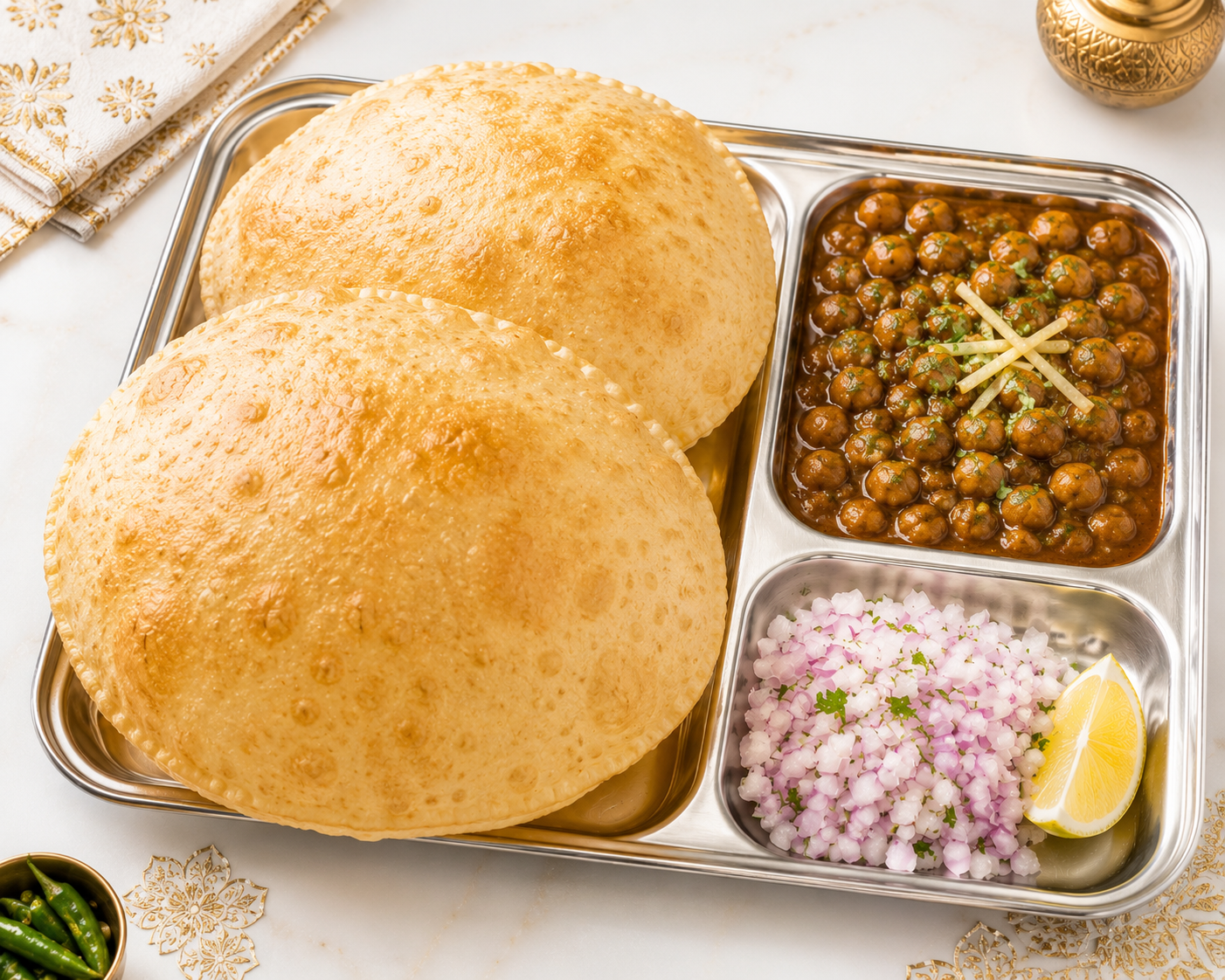 Chole Bhatura garbanzos picantes con pan indio en Desi Galli Barcelona