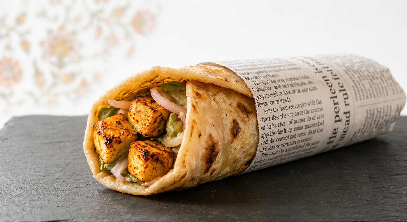 Kathi Roll de Paneer wrap indio vegetariano de Kolkata en Desi Galli Barcelona