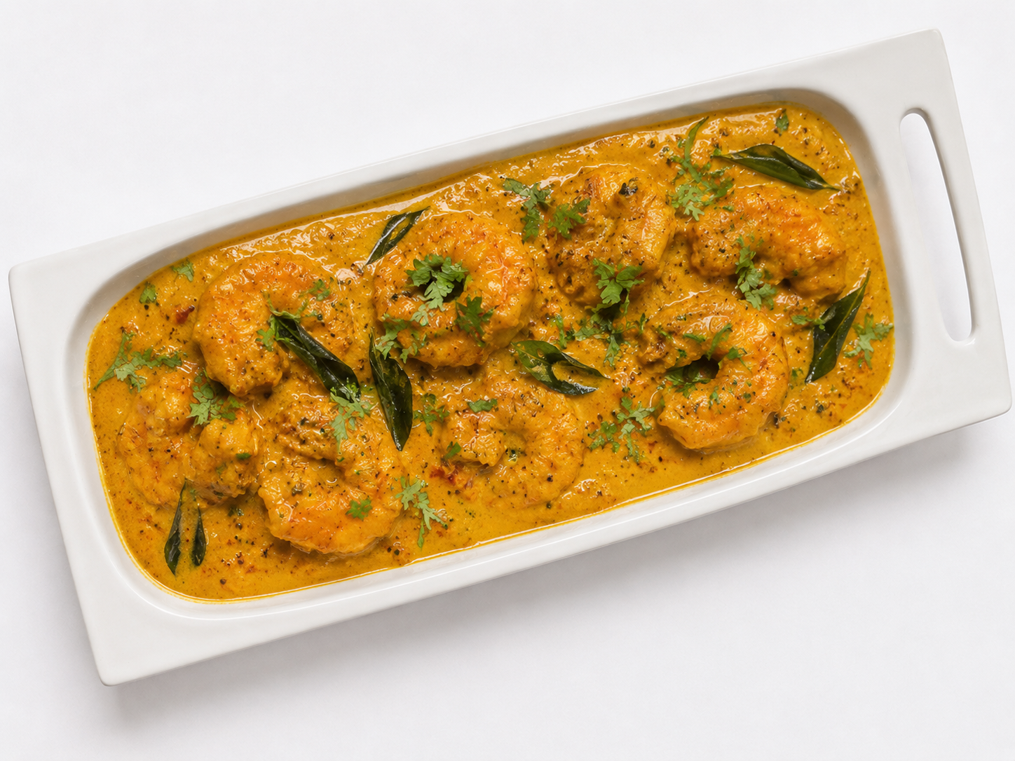 Malabar Prawns curry de gambas del sur de India con coco en Desi Galli Barcelona