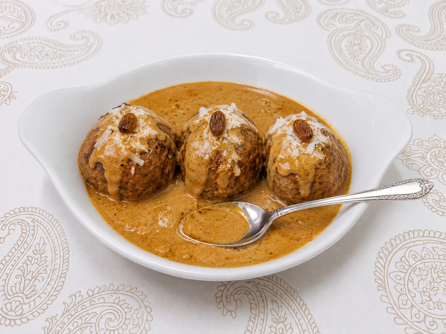 Malai Kofta croquetas de queso en salsa cremosa india en Desi Galli Barcelona