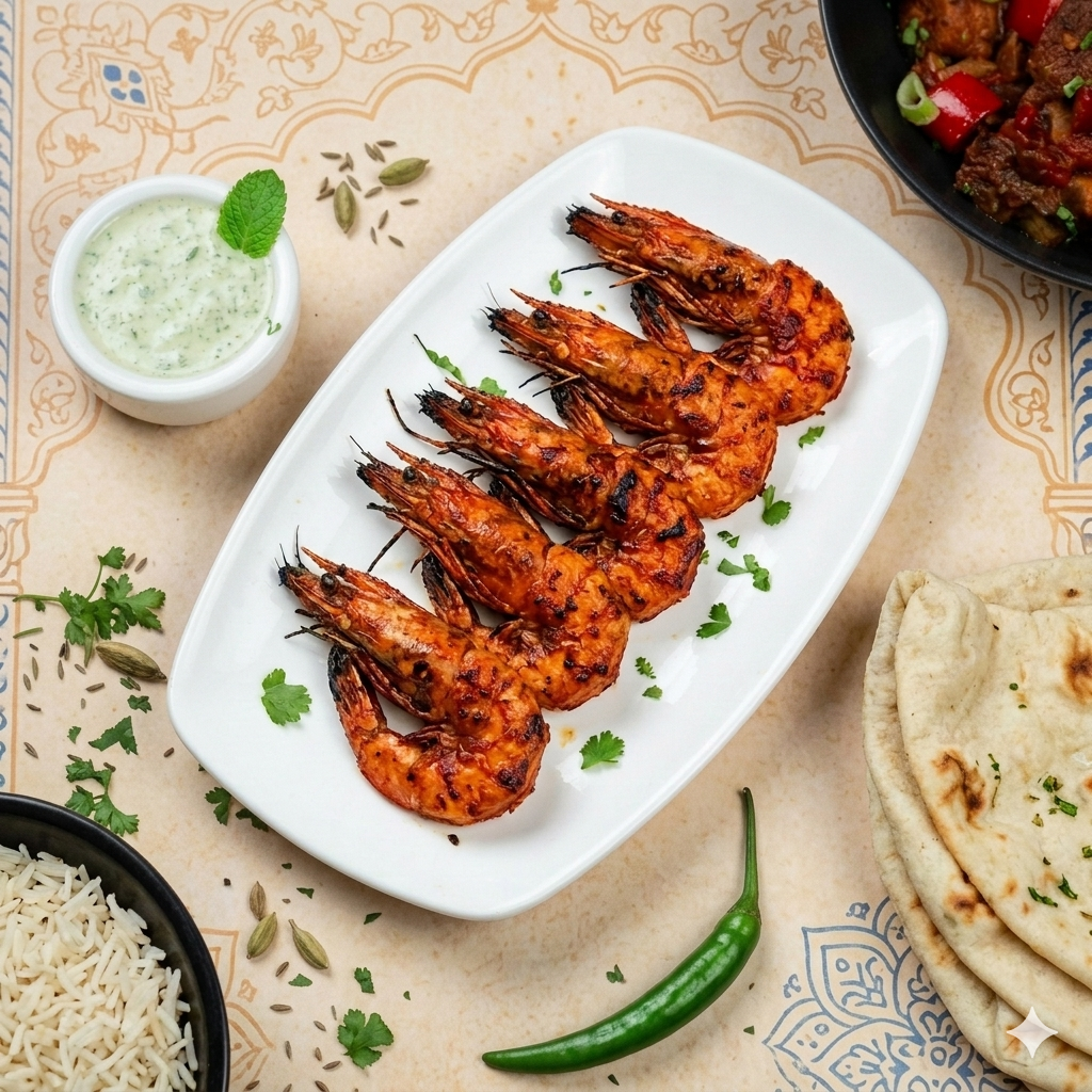 Tandoori Prawns langostinos especiados al tandoor en Desi Galli Barcelona