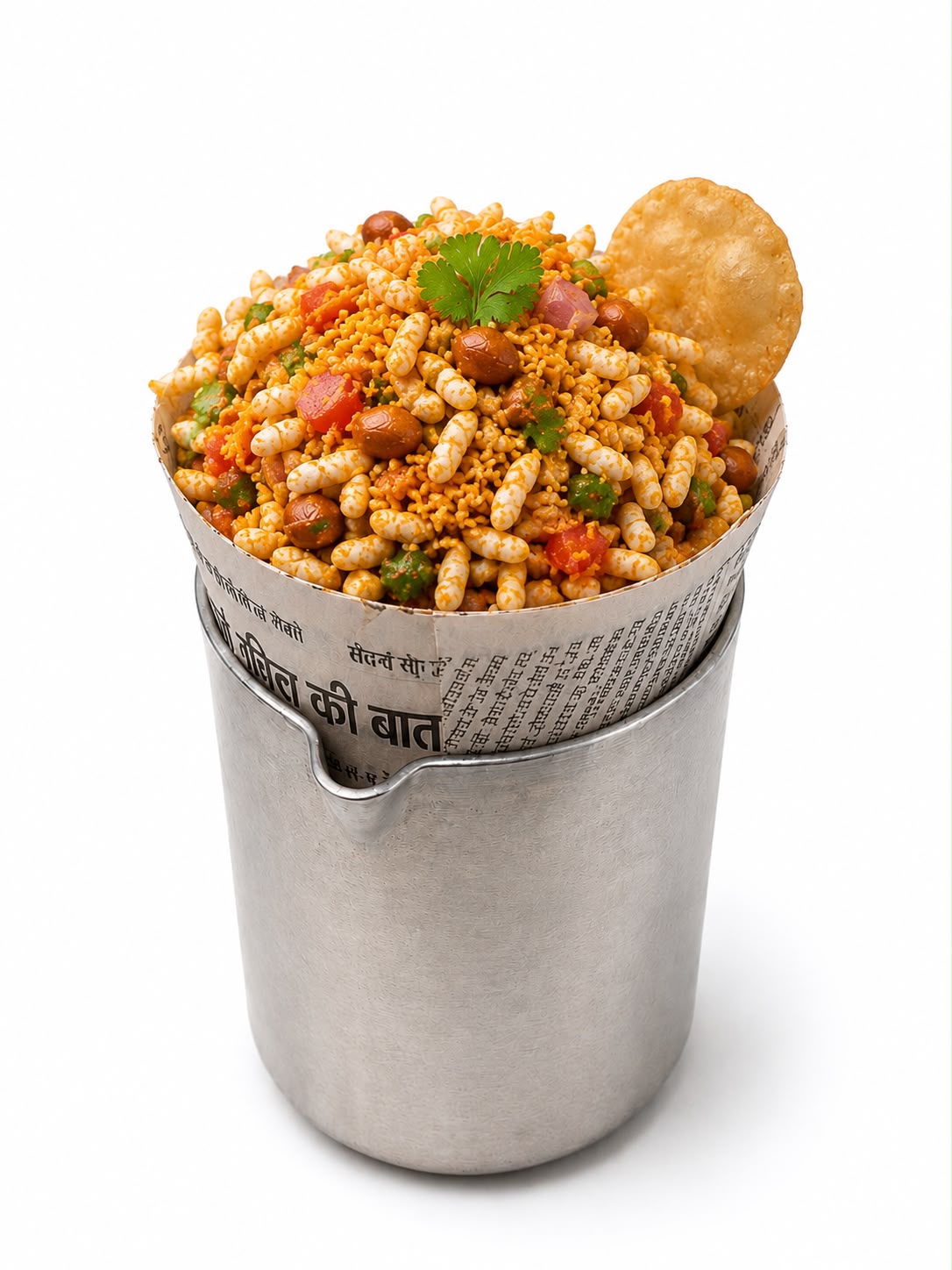 Bhel arroz inflado con chutneys indios en Desi Galli Barcelona